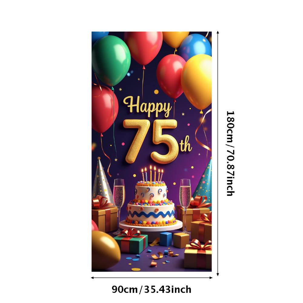 Happy Birthday 75th Banner Red Balloon Birthday Party Decoration Photography Background Props Birthday Cake Backdrop Supplies