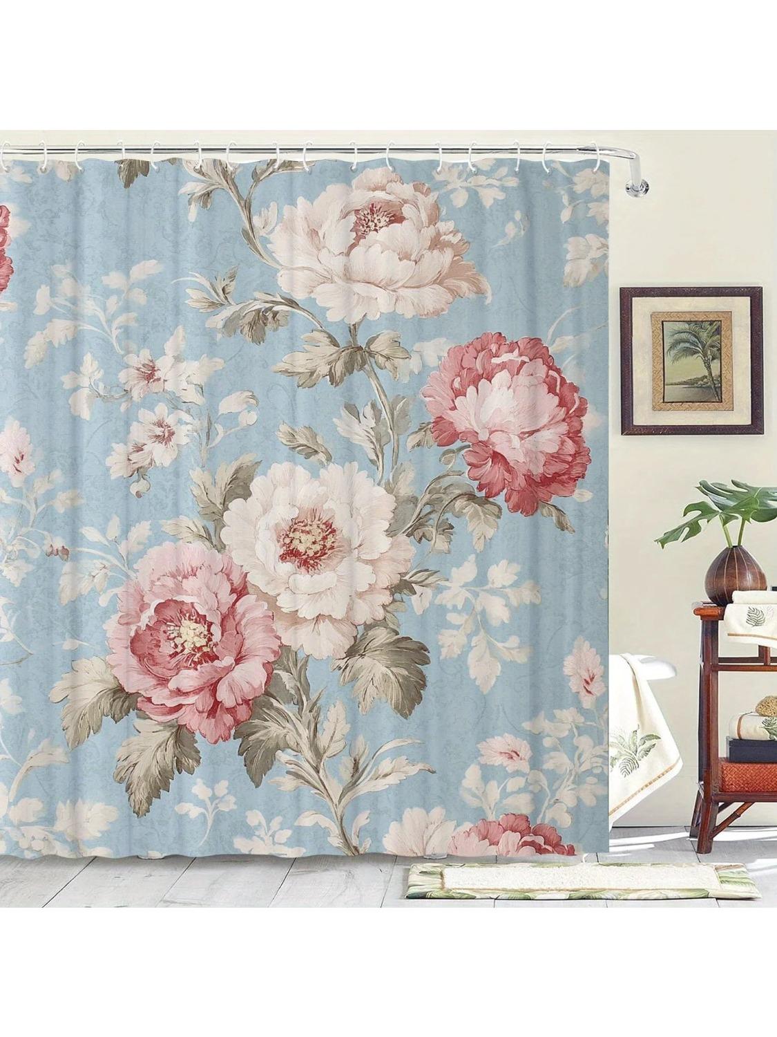 

Flower Theme Shower Curtain 12 Hooks Suitable For Room Home Hotel Machine Washable Curtains Bathroom One Piece W60H190(CM)-1 Pcs