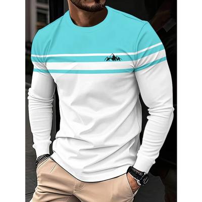 Atmungsaktives Langarm-T-Shirt für Herren - Lässiges Rundhals-Streifenshirt, geeignet für Sommer, Frühling/Sommer-Urlaub