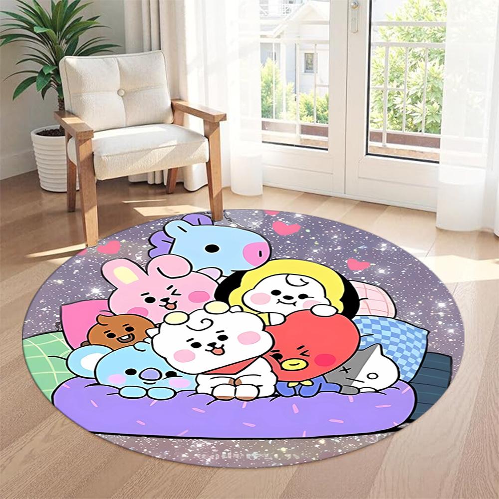 Bt21 Round Floor Rug Design for Hallway Balcony Living Rooms Dining Room Antislip Round Carpet Office home decor Wedding Party Gift
