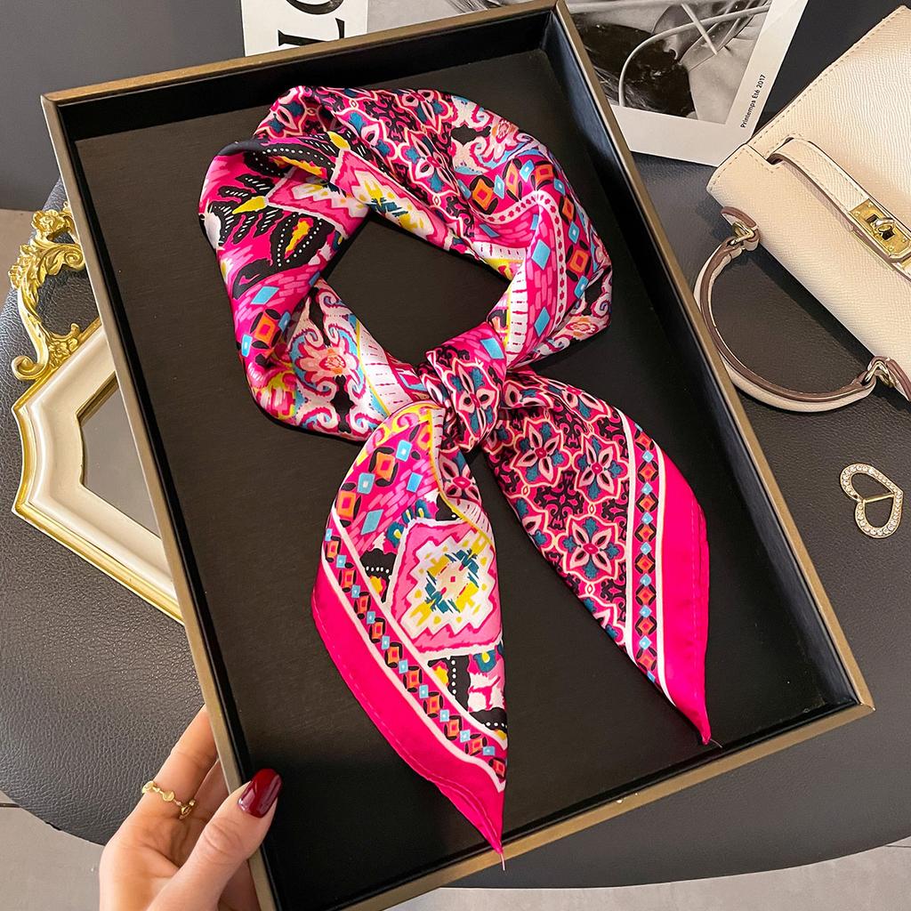 Luxury Floral Print Silk Square Scarf Women Soft Satin Kerchief Hairband Neckerchief Head Hijab Lady Headband Foulard Bag Ribbon