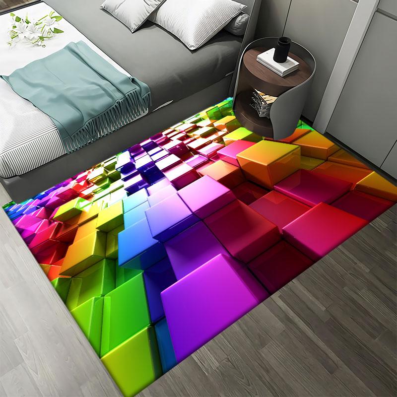 3D Colorful Geometry Block Carpets Large Area Rug for Living Room Bedroom Carpets Anti-Slip Floor Mat Kitchen Abstract Bath Mat