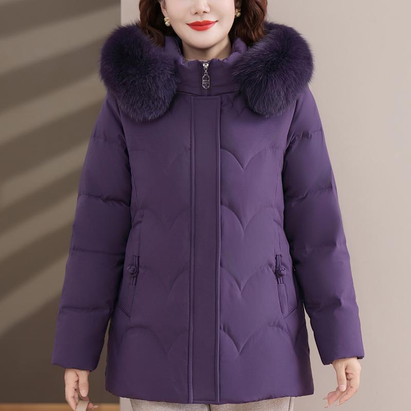 Real Fur Collar Middle Age Women's Winter Down Jackets Hooded Plus Size Thick Down Coats Woman Outerwears
