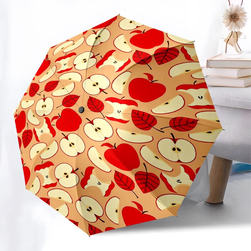 1pc Apple Slices Pattern Umbrella with Plastic Handle,Suitable for All Seasons Home Travel Outdoor UmbrellaPT266