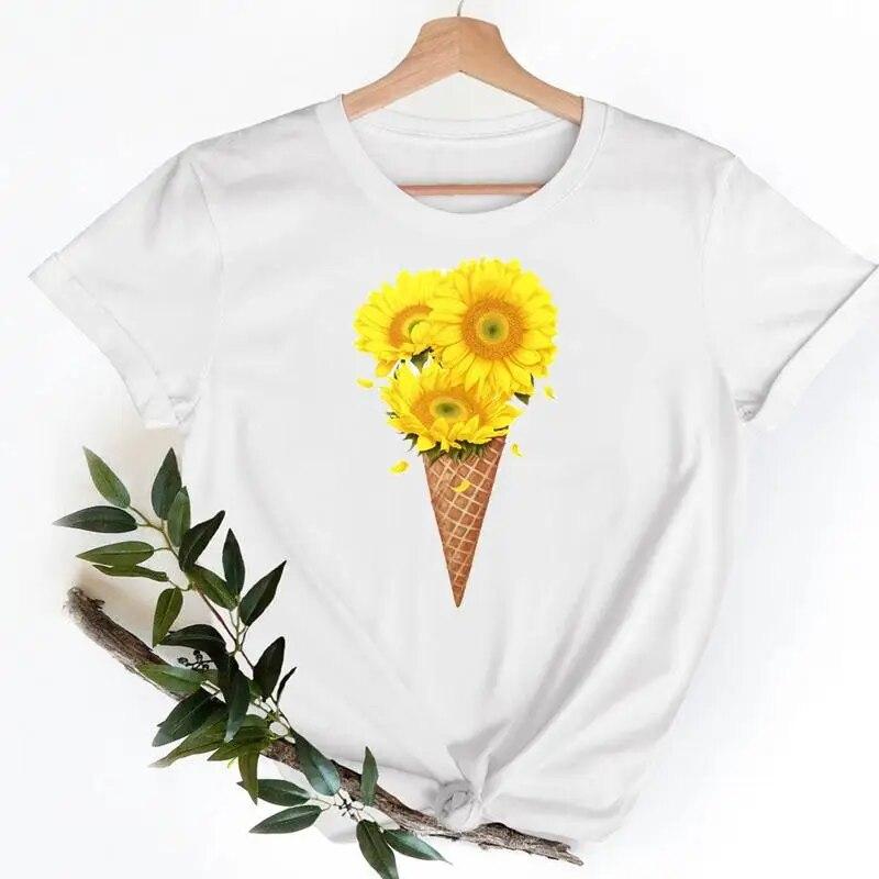 Tee Shirt T Fish Watercolor Printing Women Casual Fashion Tshirt Top Female Lady Clothes Short Sleeve Graphic T-shirts