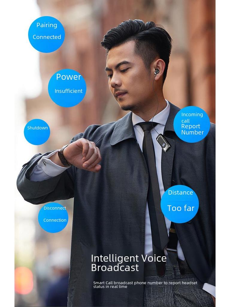 K55 Bluetooth Headset: Vibrating Call Alert, Clip-On Design, Retractable Cable, Smart Connection, Sports Single-Ear In-Ear Style