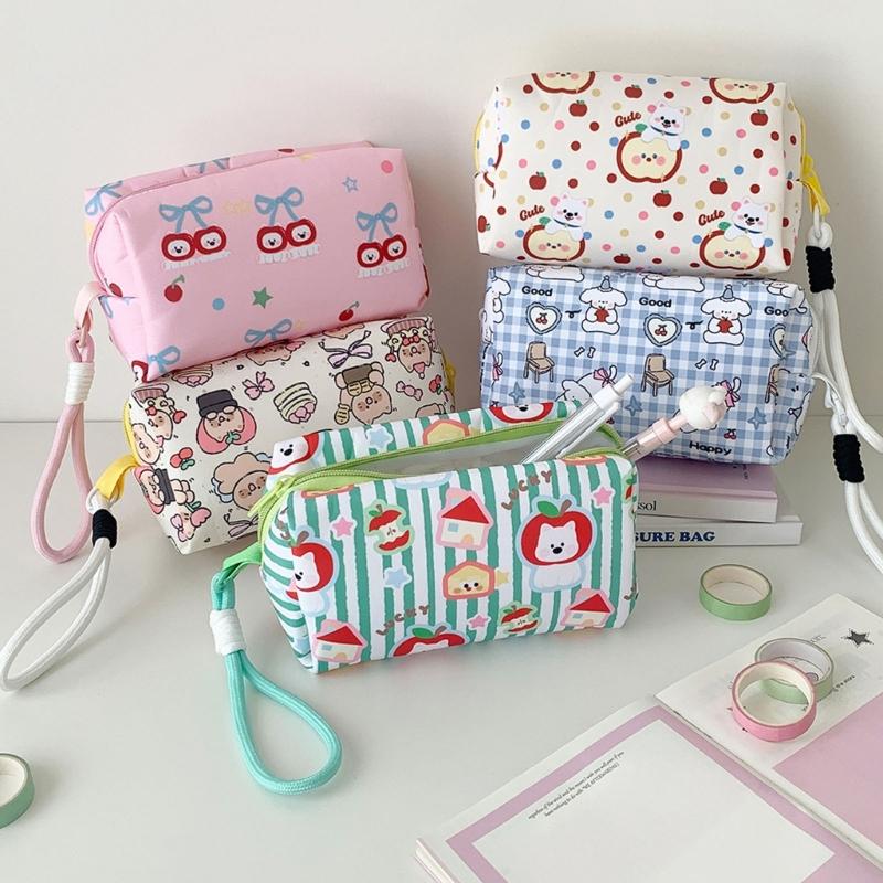 Creative Student Cosmetic Pouch With Cartoon Design Portable Hand Carry Water Resistant Polyester Makeup Organizers For Teens Women Daily Use