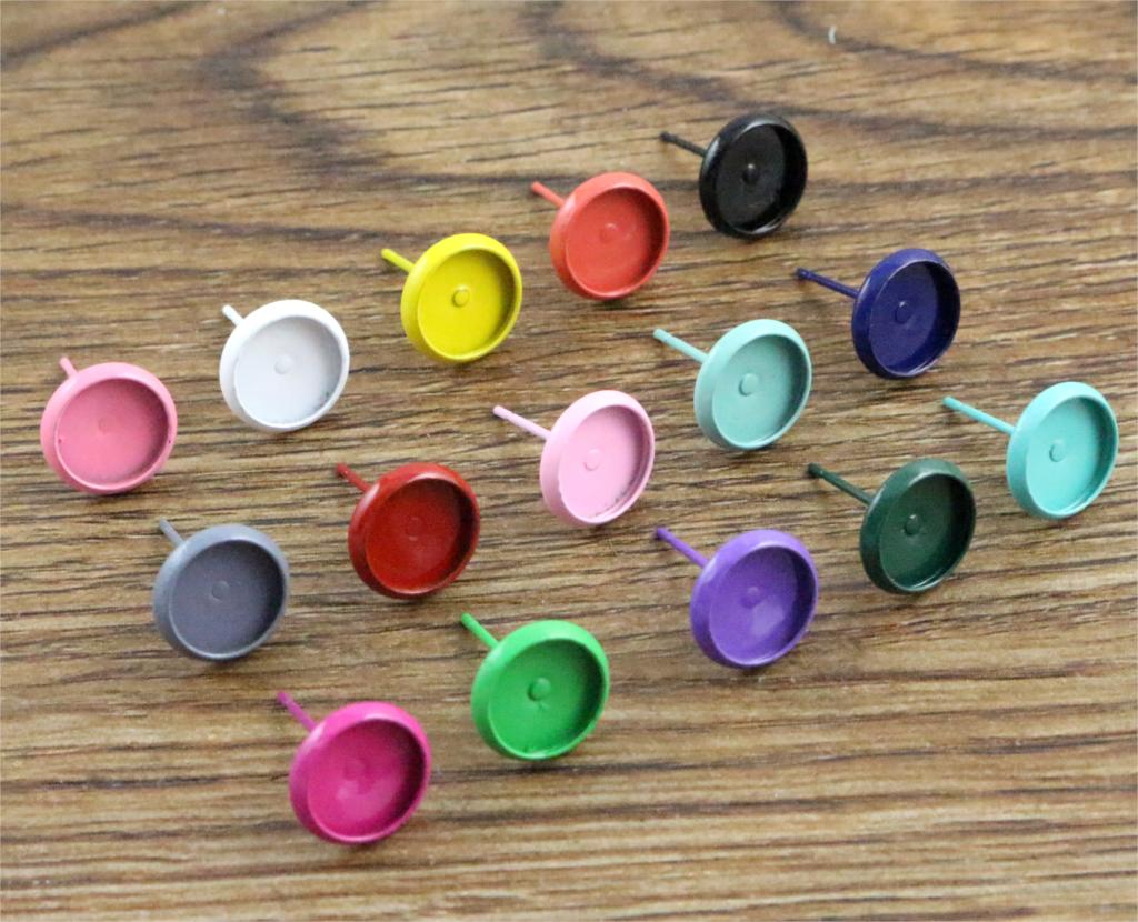 8/10/12mm 20pcs/lots 21Colors Plated Earring Studs,Earrings Blank/Base,Fit 8mm Glass Cabochons,earring setting;Earring Bezels