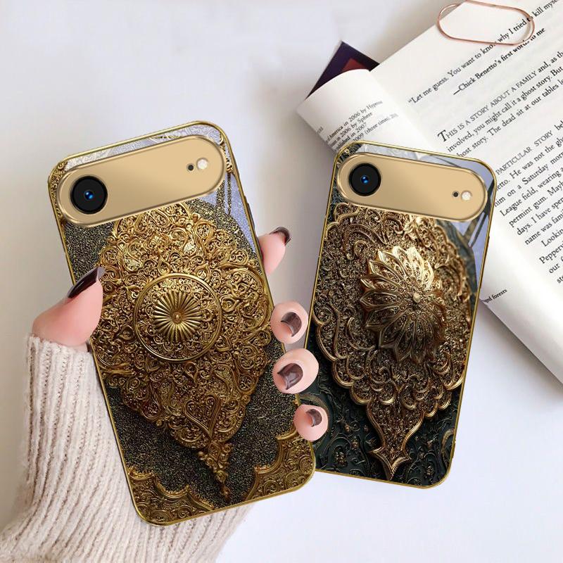 Golden Classical Emblem For IPhone 17Pro Max 16 17 Pro 15 Pro 14 13 Plus 12 Mini 11Pro Max XR 16E 17 Air Golden Glass Phone Case