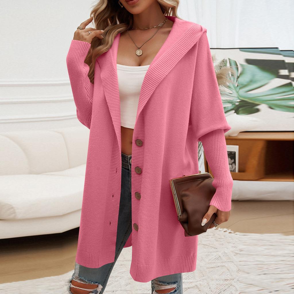 Women's Casual Loose Cardigan Breasted Hooded Sweater Jacket