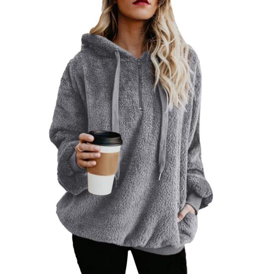 Winter Dick Warm Einfarbige Damen Langarm Hoodies Reißverschluss Kapuzenpullover