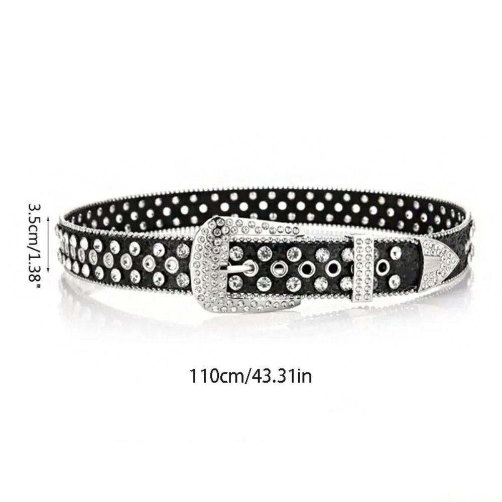 Personality PU Leather Rhinestone Belts Y2K Blingbling Rivet Belt Hollow Black Women Waistband Women