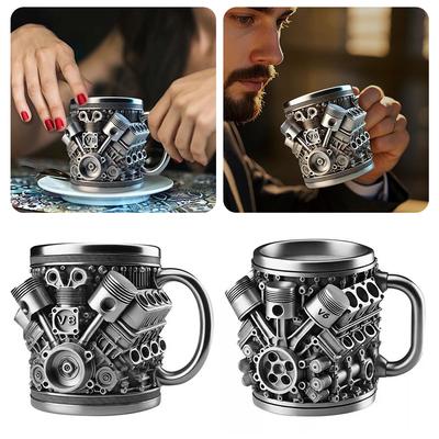 Personalized Stainless Steel Mug Engine Design Double-Wall Insulated Cup Home Decoration