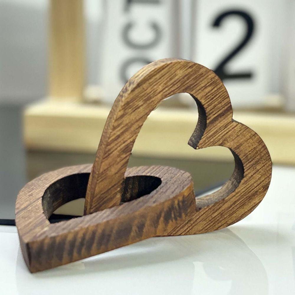 Heart-shaped Wooden Heart Ornament Smooth Surface Wood Connected Hearts  Valentine's Day