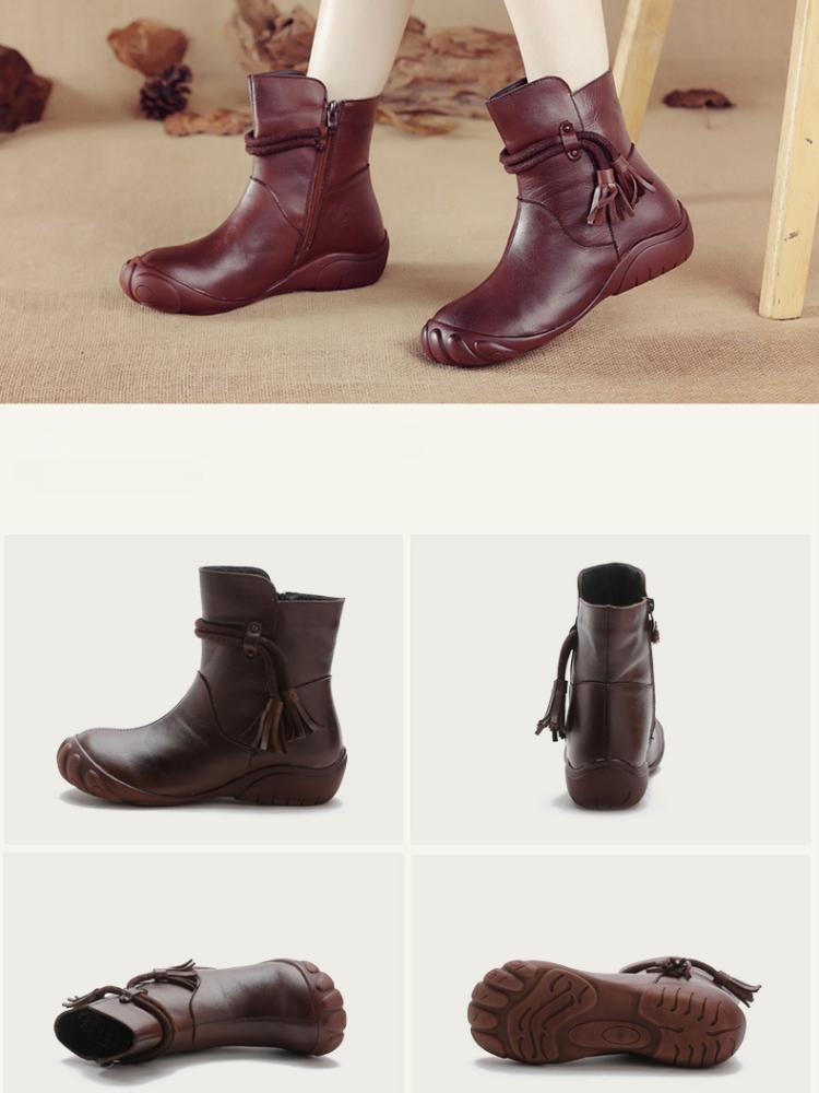 Johnature Women's Short Boots Casual Genuine Leather Solid Color Soft Sole Comfortable Warm Women's Shoes