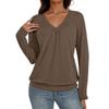 Women's Casual Fashion V-Neck Raglan Pleated Solid Color Long Sleeve Top