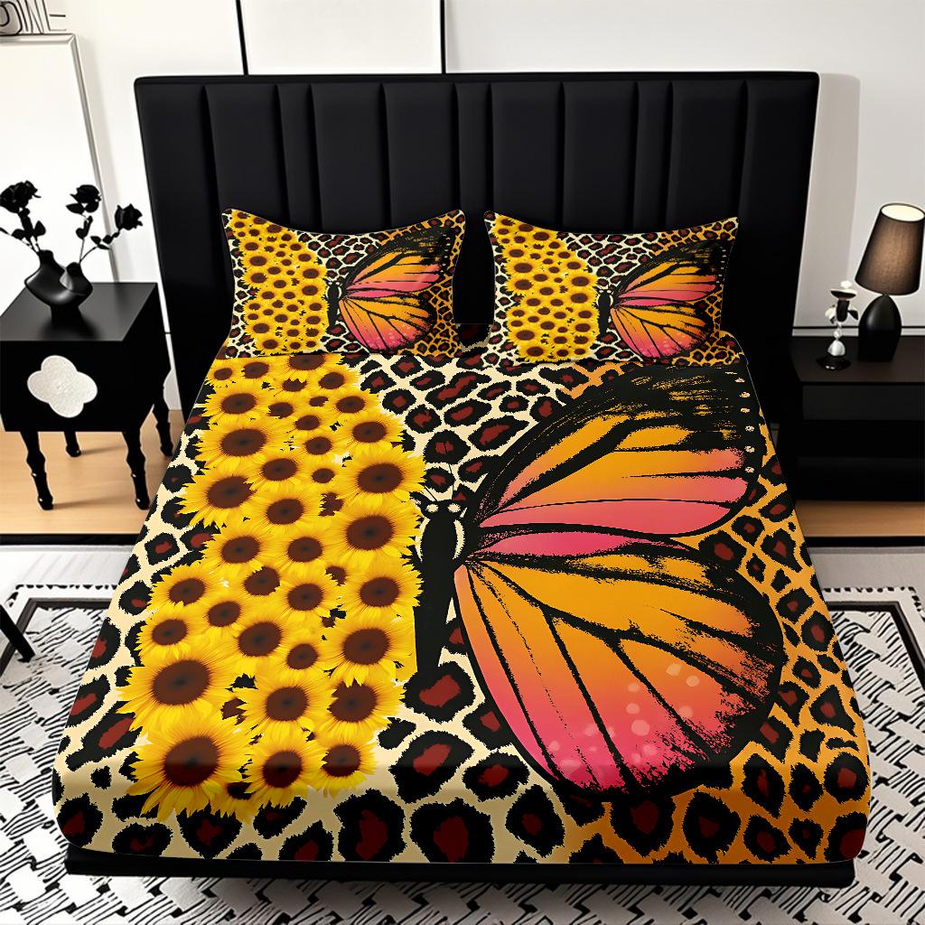 Home Textiles Sunflower Pattern 3D Digital Printing Sanded Sheet Three-Piece Set, Pattern