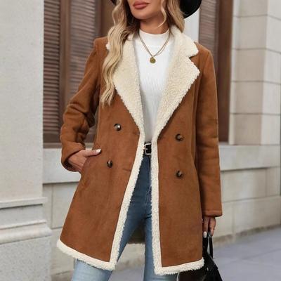 Manteau Femme Mélange Laine Imitation Daim Mi-longueur Coupe Ample Chic Décontracté Veste Hiver