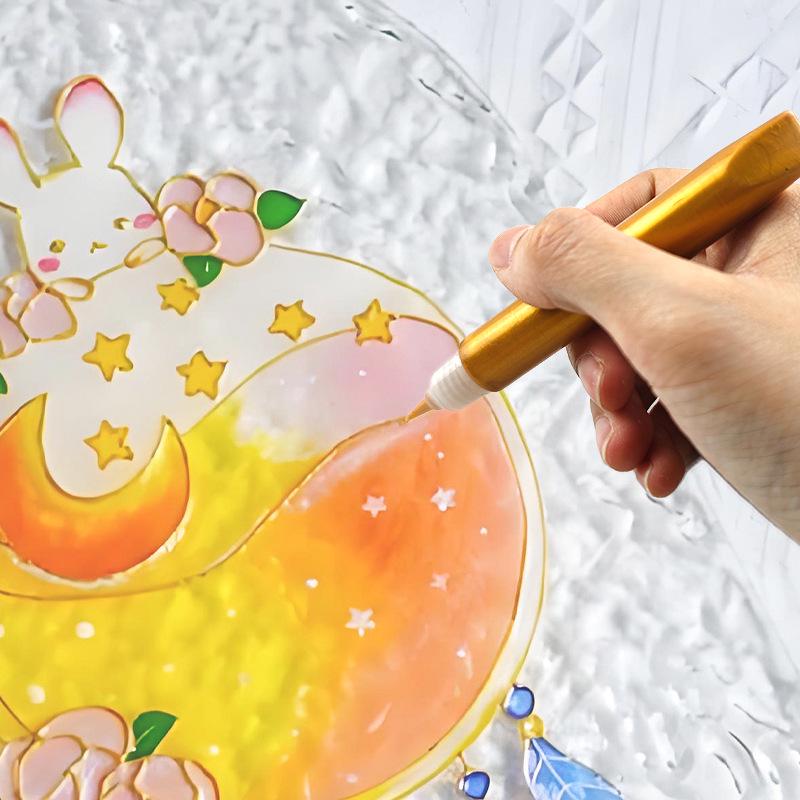 Gold Outline 3D Pearlescent Waterproof Acrylic Pen for DIY and Kids' Glass Painting