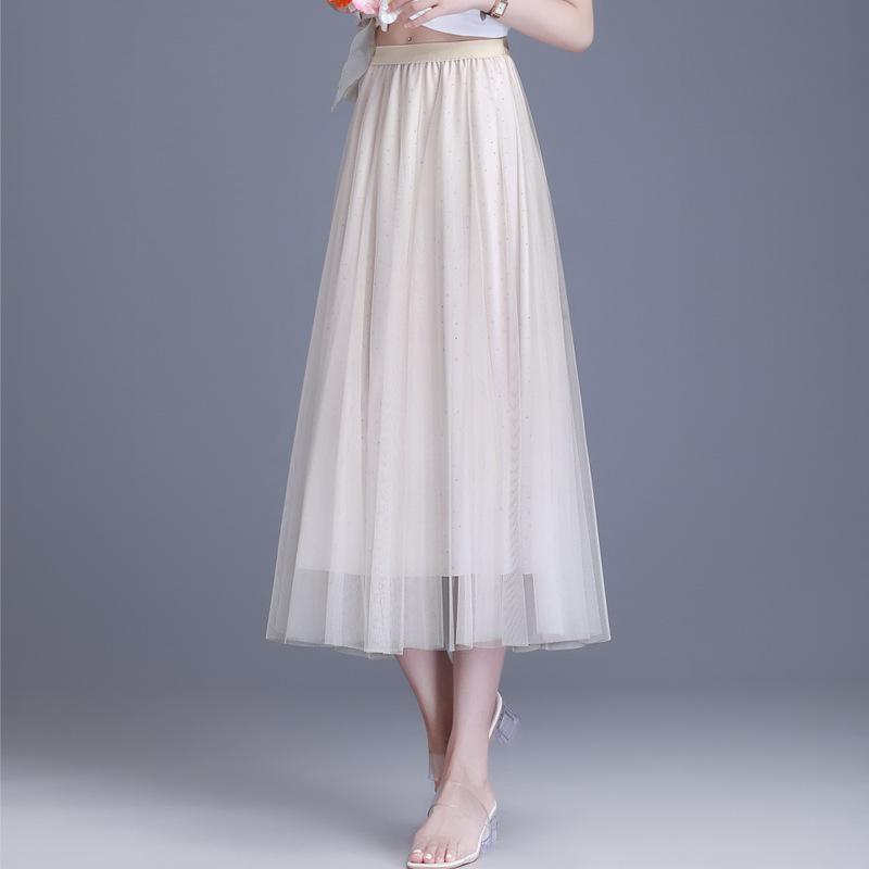 Lila Faltenrock auf beiden Seiten Damen Sommer Pendel Mesh Rock Einfarbig Langer Rock Ein Wort Damen Drapieren Rock 2024