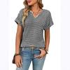 European and American Summer New Women's Clothing V-neck Short-sleeved Loose Striped Casual Pullover T-shirt