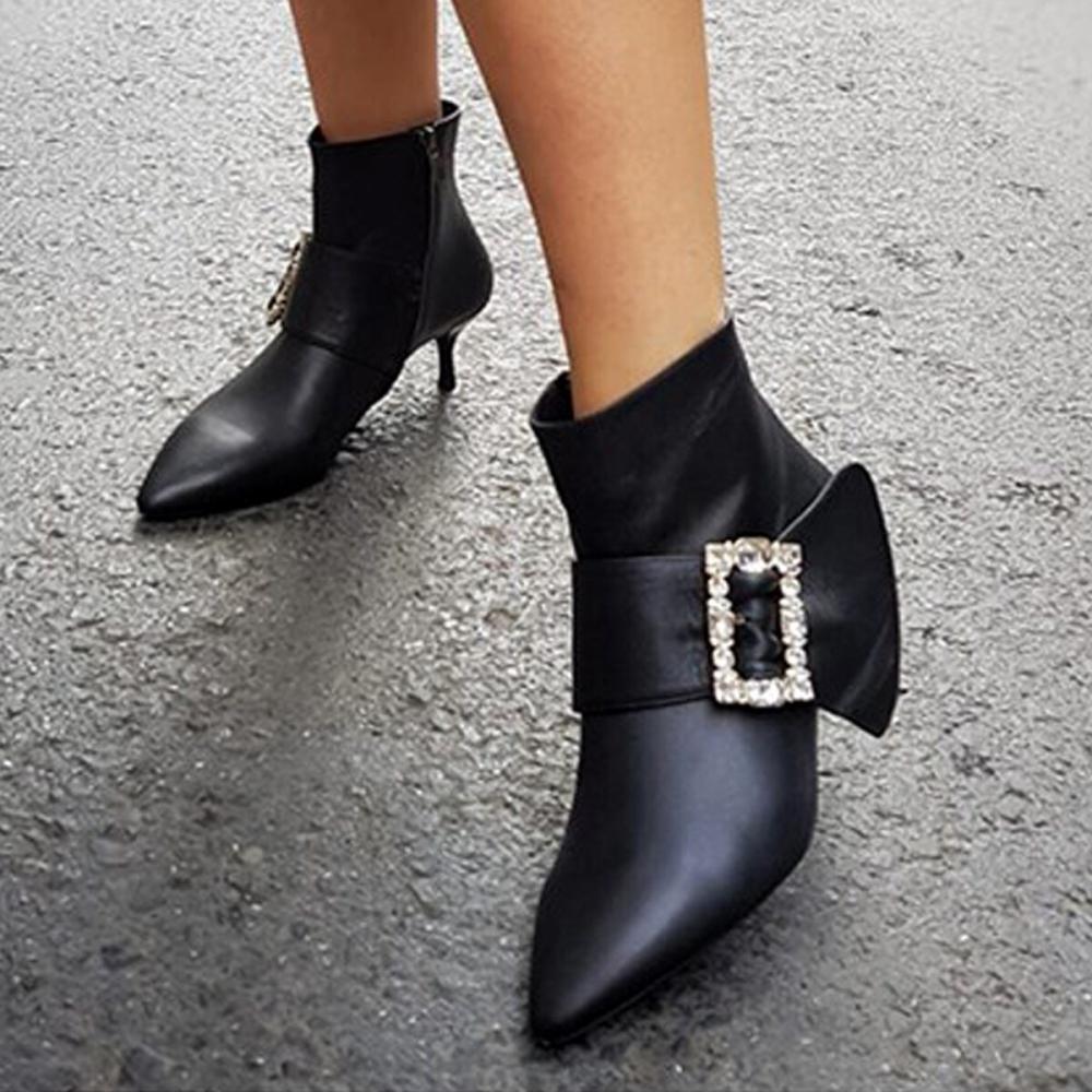 

Черные ботильоны из натуральной кожи с камнями для женщин - Aisa