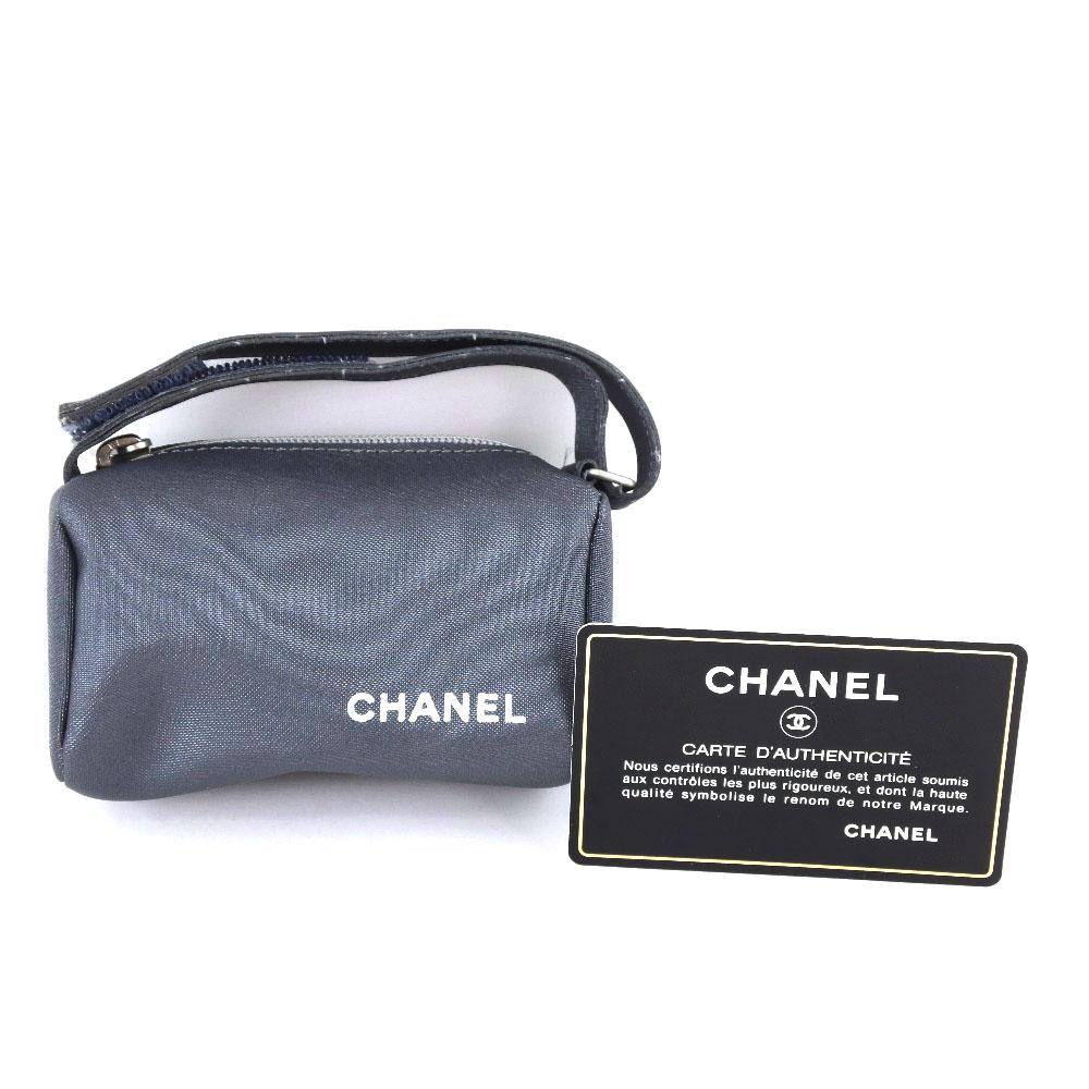 CHANEL Pouch vintage logo gray Nylon Women Used