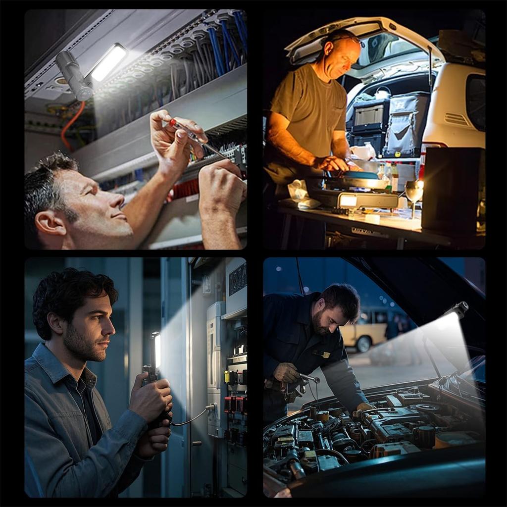 LETOUR LED Work Light of Powerful COB USB Battery Level Magnet Adjustable Compact Design for Automotive Nighttime Outdoor Power and Emergencies (Set