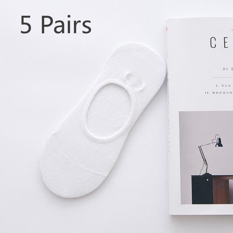 5 Pairs of Spring, Summer and Autumn Thin Section of Men's Solid Cotton Invisible Socks Anti-odor Sweat Boat Socks Low Shallow Mouth Socks