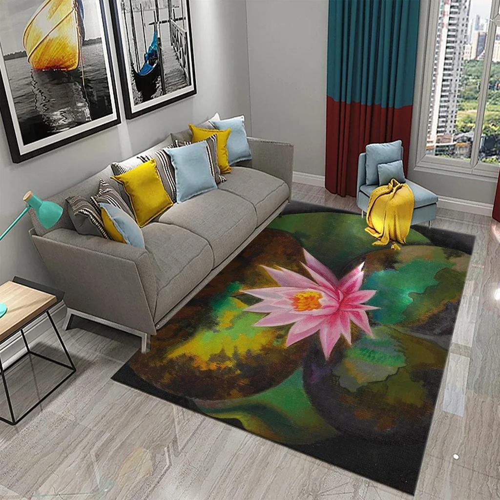 3D Water Lily Abstract Oil Painting Carpet Bathroom Kitchen Non-Slip Doormat Rug Bedroom Living Room Decor