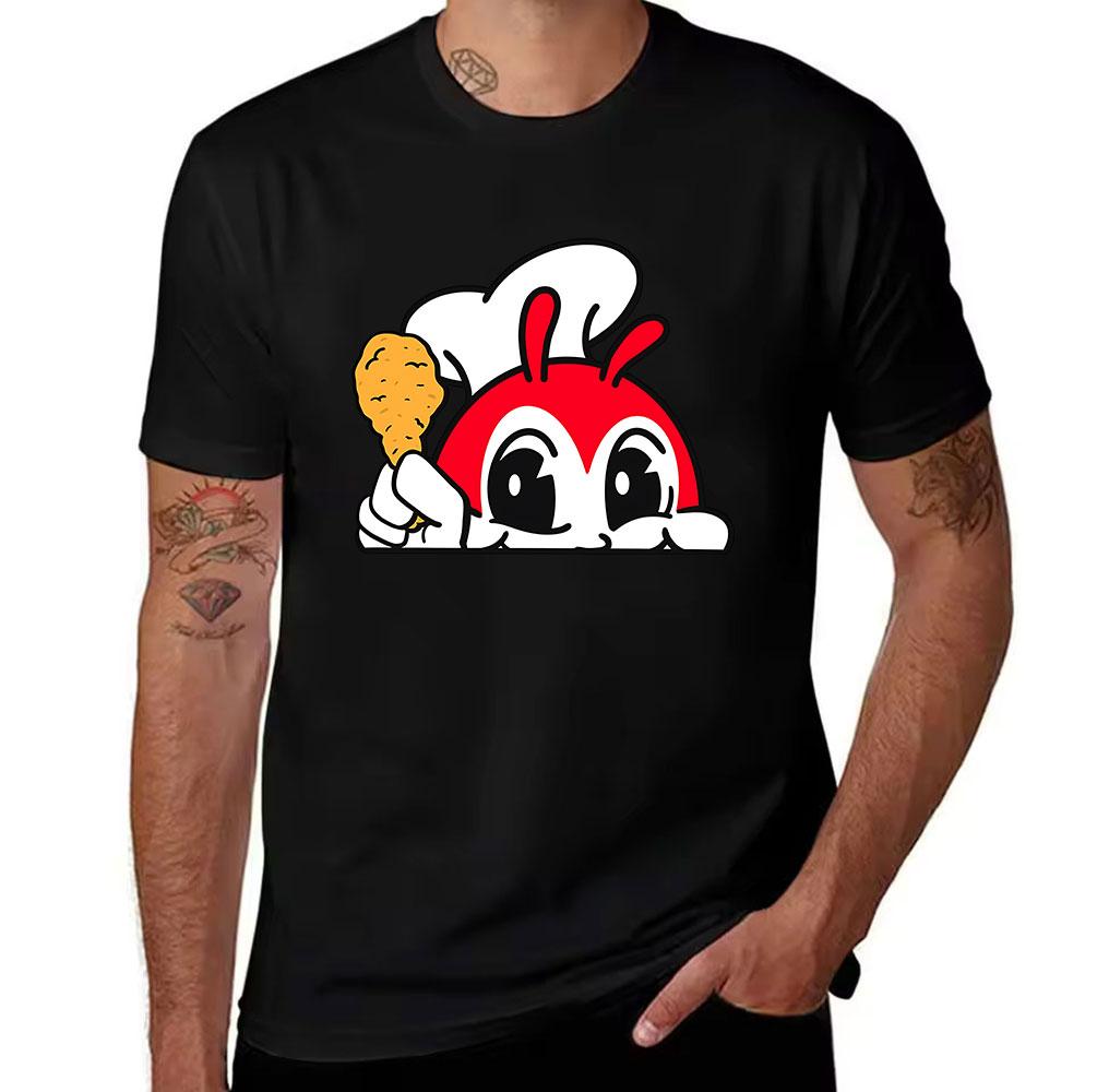 Unisexs Cotton Tshirt With Jollibee Fried Chicken Print Casual Cartoon Graphic Tee For Fast Food Lovers