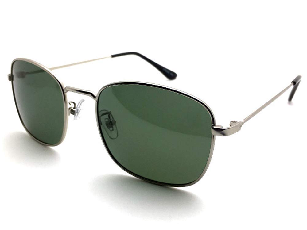 

POLARIZED METAL SQUARE SUNGLASS metal square Matte SILVER Polarized DARK GREEN [DESIGN EYEWEAR] (Polarized sunglasses) ×