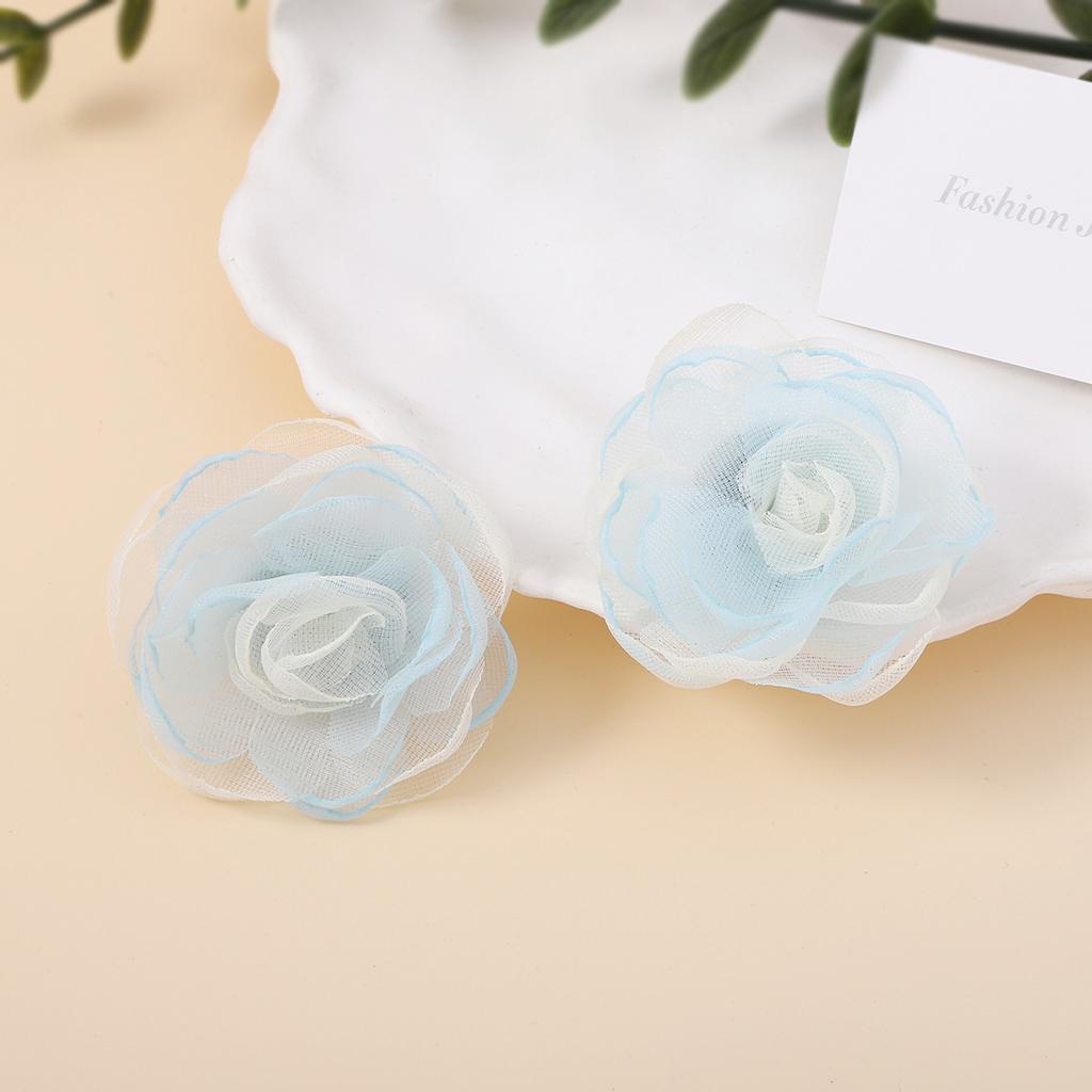Korean version of the new Mori handmade chiffon burnt edge three-dimensional camellia earrings, sweet princess fashion style versatile earrings