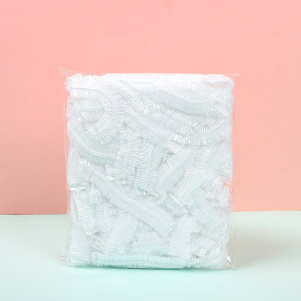 

100pcs Thick Clear PE Disposable Shower Caps, Elastic Plastic Bath Caps for Women Home Spa Hotel Travel білий