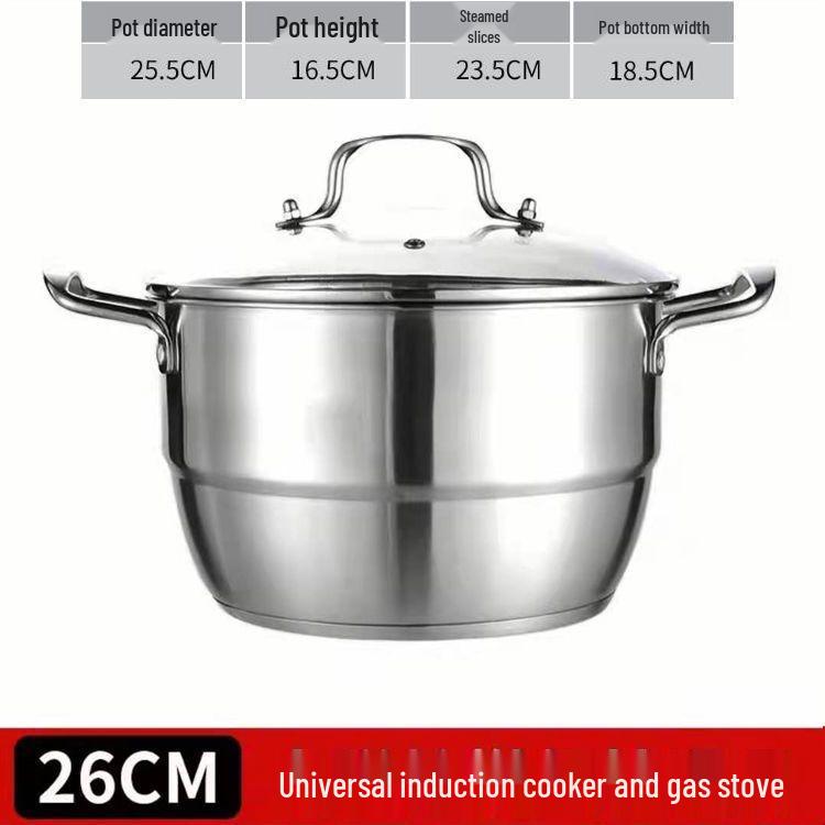 Versatile Stainless Steel Pot: Steamer, Soup, and Stew Pot for Gas and Induction Stoves
