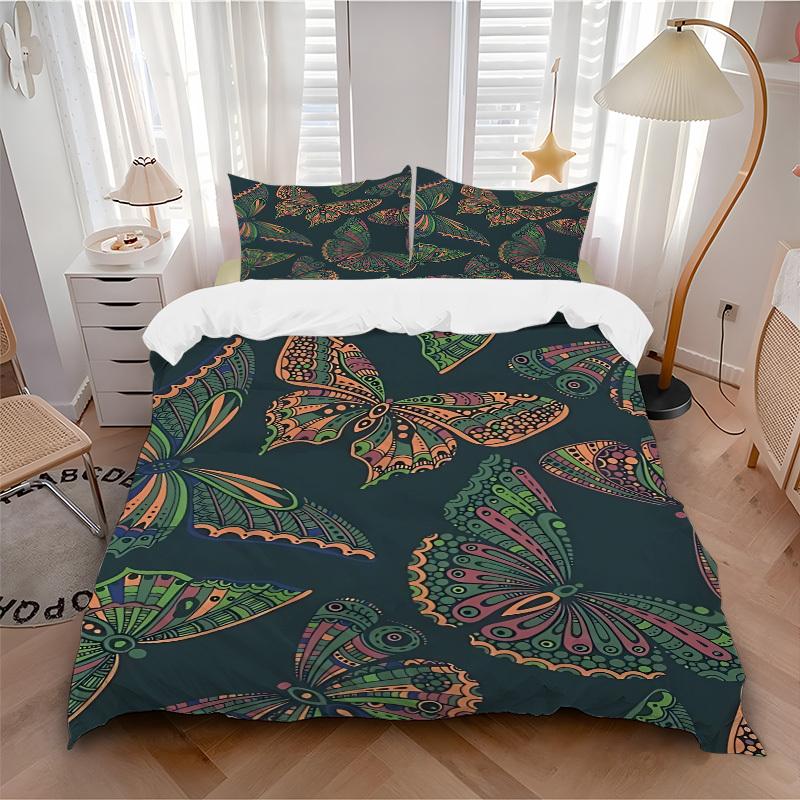 3pcs Butterfly Print Bedding Set, Breathable and Soft, Suitable for All Seasons, Ideal for Home Use, Suitable for Bedroom Decor yy250821184