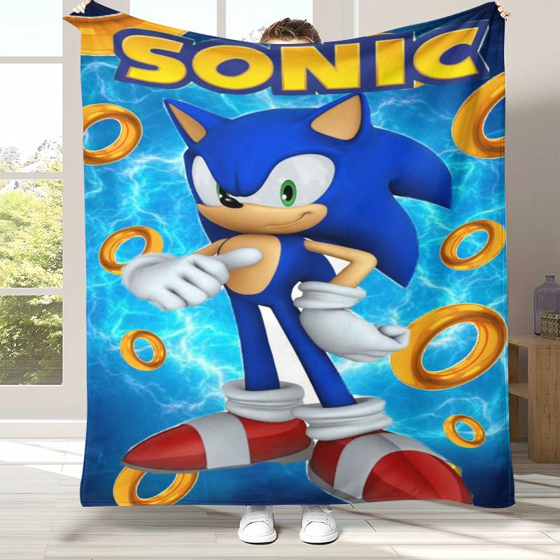 Retro S-Sonic Cartoon Game Flannel Blanket,Ultra Soft Warm Plush Throw for Home Bedroom Bed Sofa Cover Camping Picnic Gift