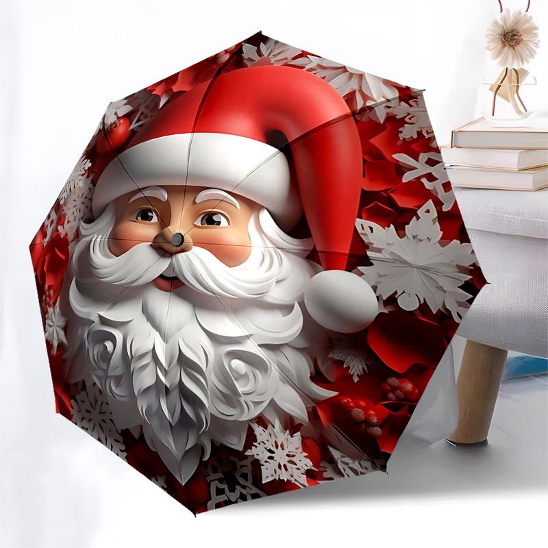 

1pc Christmas Santa Claus Design Automatic Opening/Closing Umbrella with Portable Tri-Fold Design, 8-Bone Iron Frame Outdoor Umbrella, Festive Gift fo