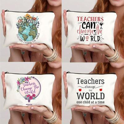 Einfache Lehrer Change The World Muster Druck Kosmetiktasche, Damen Handtasche Reise Kosmetik Aufbewahrungstasche Tasche Kulturtasche, Geschenk für Lehrer
