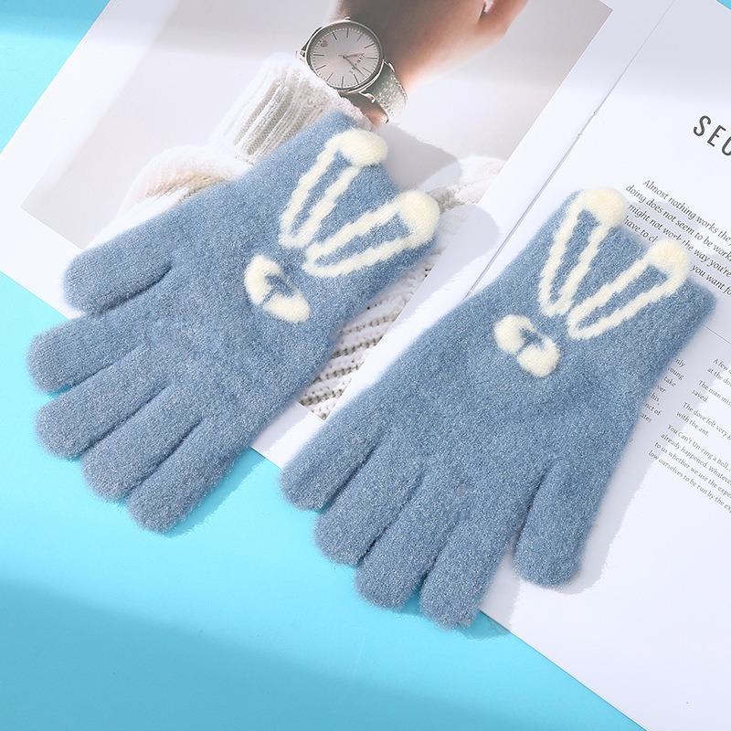 

Перчатки Женские Зимние Вязаные Милые Кролик Мультяшные Утепленные Теплые Шерстяные Студенческие Для Письма Верховой Езды Холод Влага One Size синий