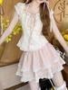 Summer Sweet Slash Neck Slim 2-piece Set Women Fashion Cute Off Shoulder Lace Up Tops Pretty Chic Lovely Lace Short Skirt New
