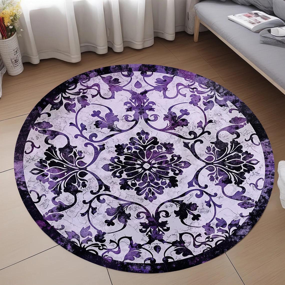 

Purple Bohemian Style Circular Carpet, Living Room Bedroom Retro Border Decoration Carpet, Home High-end Decoration Rug 40x40cm