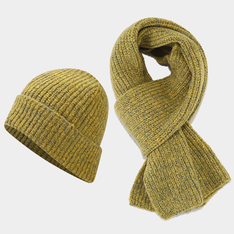 

New two-color striped thickened hat, scarf set, autumn and winter outdoor cold-proof knitted hat two-piece set