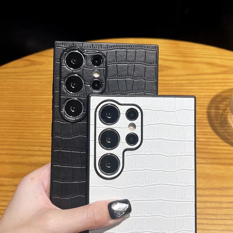 Einfache Business Krokodilmuster PU Lederhülle für Samsung Galaxy S24 S23 Plus S22 Ultra Weiche TPU Stoßfeste Handyhülle