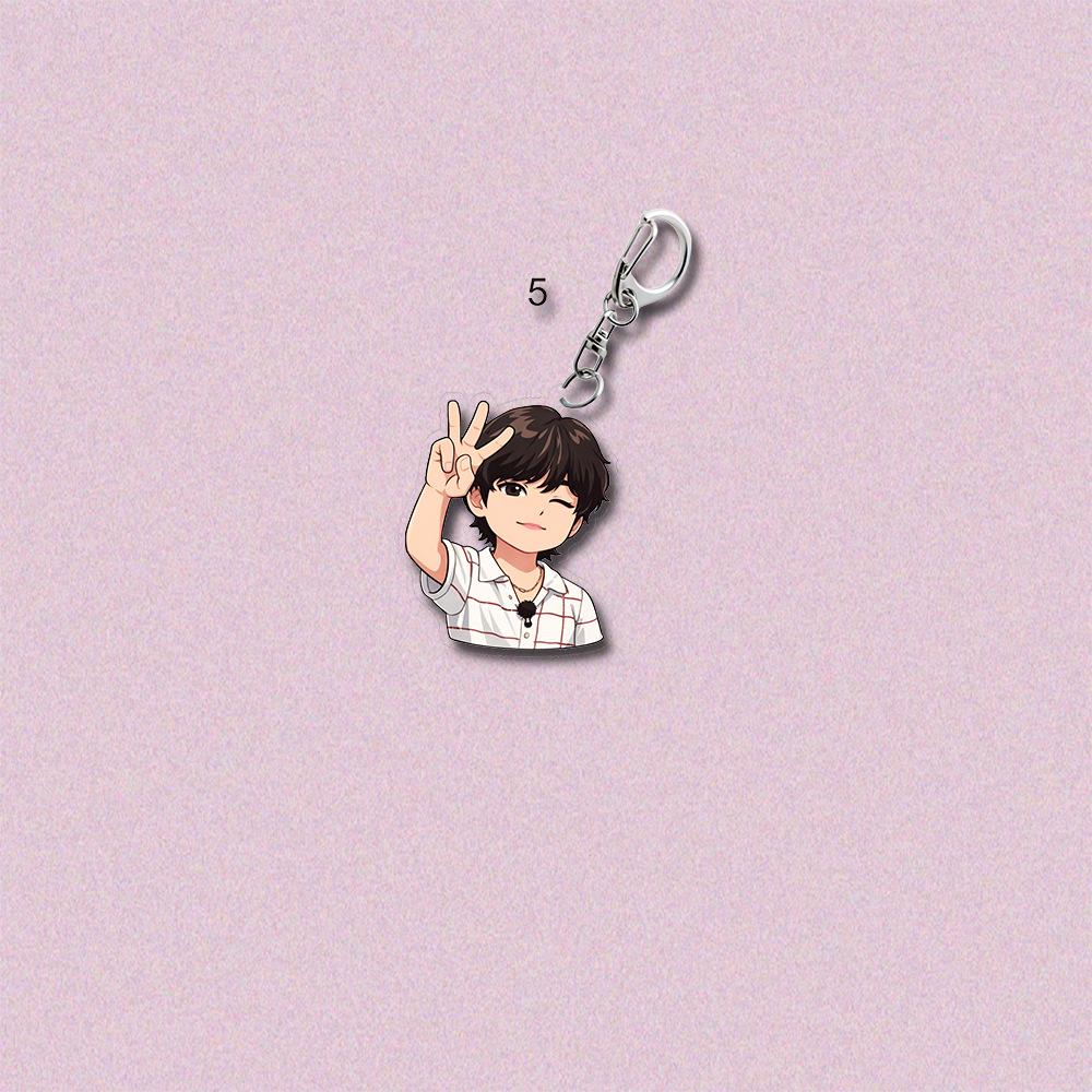 BTS Cute Casual Outfit Cartoon Acrylic Keychain, Bangtan Boys Cartoon Figure Keyring Inspired by Real Photos, Kpop ARMY Fans Bag Charm