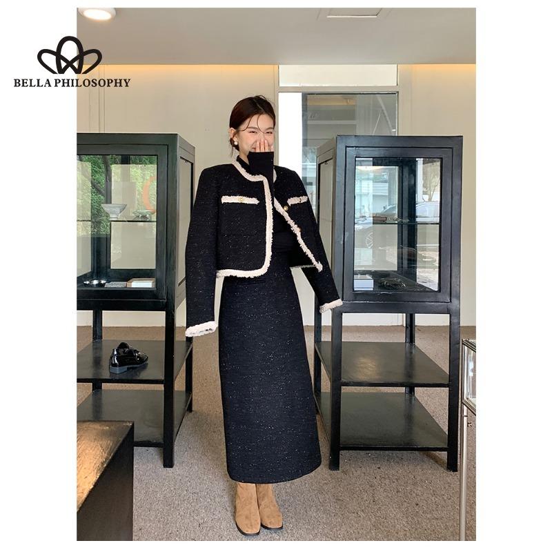 Jeseň zima nový zahustený teplý vlnený oblek kórejský štýl jednofarebný ležérny elegantný dlhý oblek