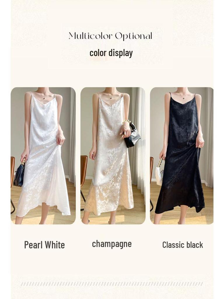 2024 French Style Satin Slip Dress: Women's Summer Sexy Imitation Silk Long Dress