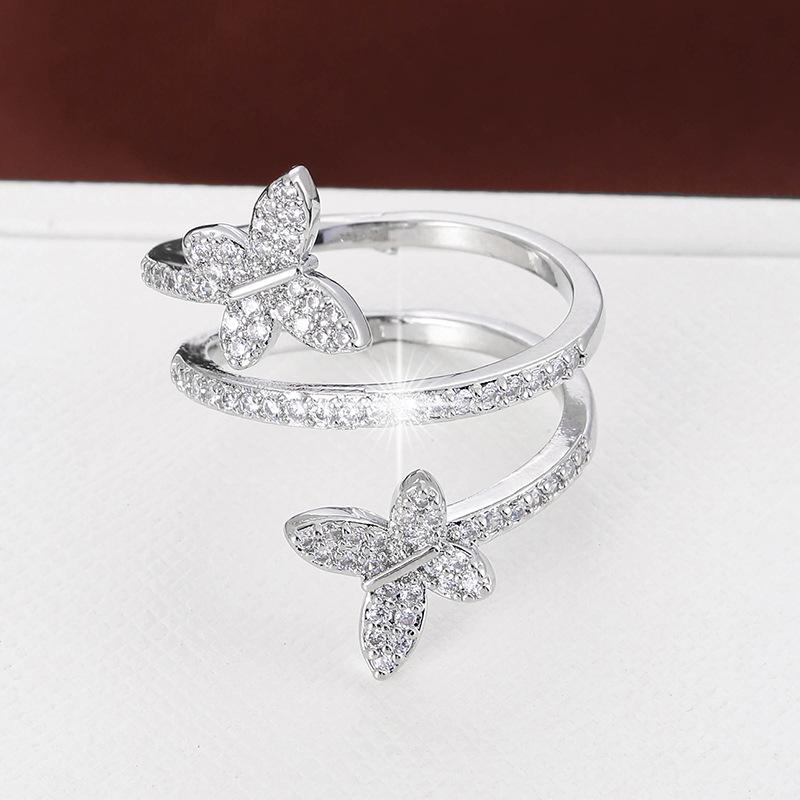 Stylish Butterfly Wrap Copper Ring: Adjustable, Full Diamond Design for Women