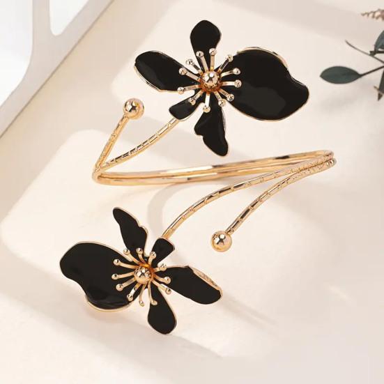 Blumen Armband Armmanschette Damen Oberarmmanschette Verstellbares Offenes Armreif Armband Handgelenk Schmuck für Party Hochzeit Urlaub