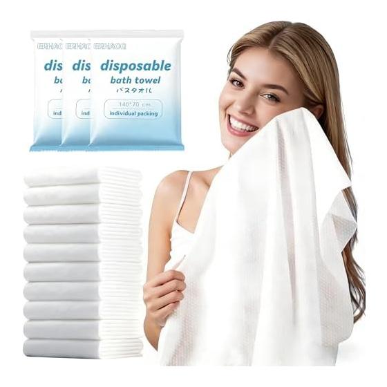 Compressed Bath Towels, 140x70cm, Disposable, Large, Quick-Drying, Portable for Travel, Sports, Gym, Sauna, Massage, Salon - Pack of 10